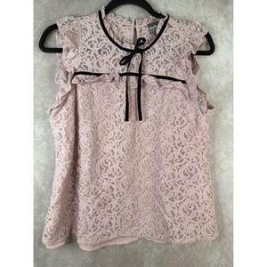 Soho Jeans Lace Top Womens Small Pink Black Velvet Trim Ruffle Sleeveless Boho